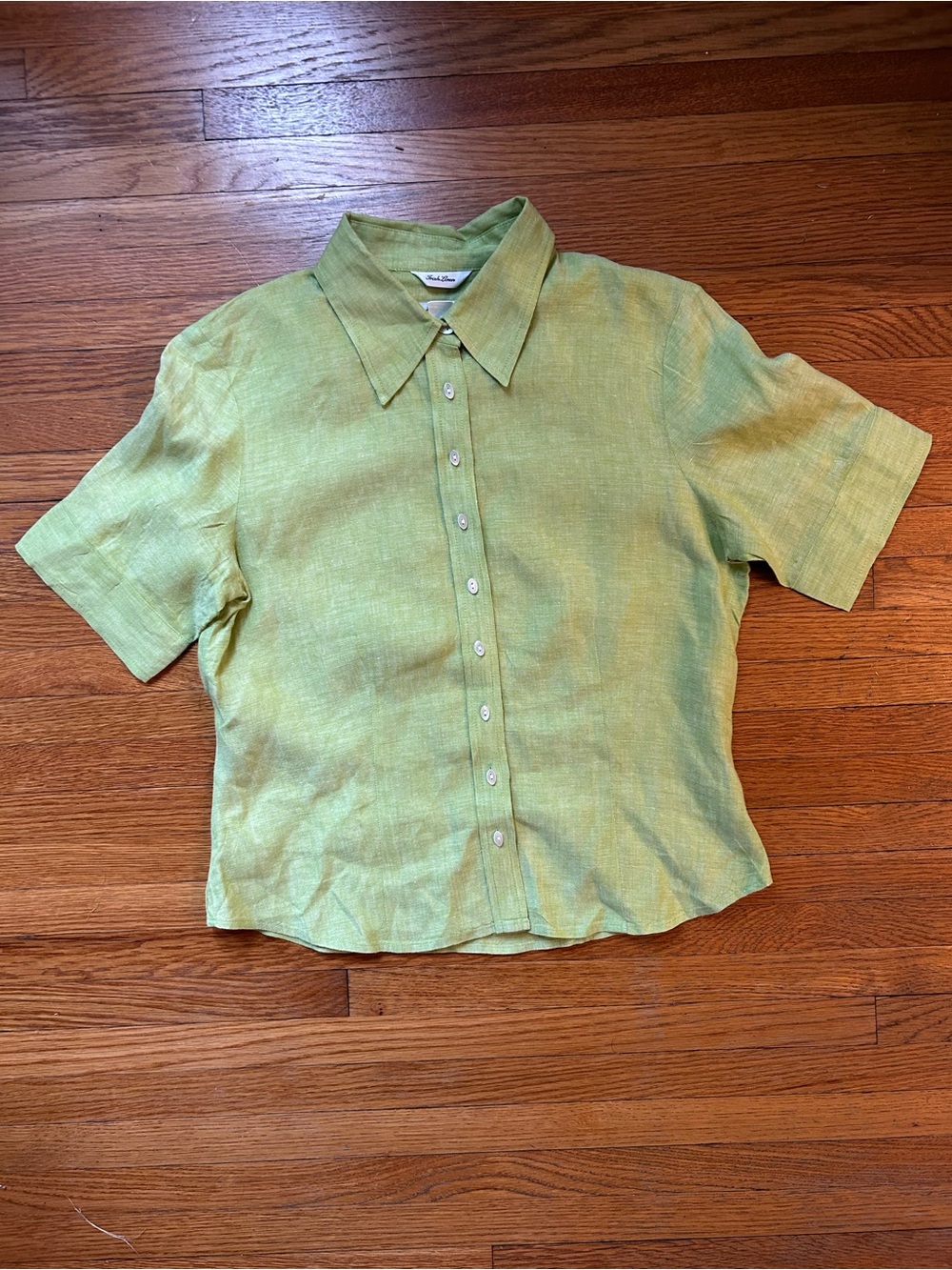 Talbots Irish Linen Green Short-Sleeve Button-Up Top sz 6